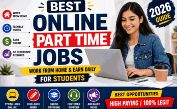 Best Online Part Time Jobs for Students 2026 feature image showing work from home, typing jobs online, freelance work, and remote job opportunities.